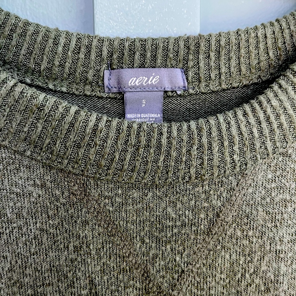 Aerie Light Green Oversized Crewneck Sweater Soft Side Slit Loungewear, Size S